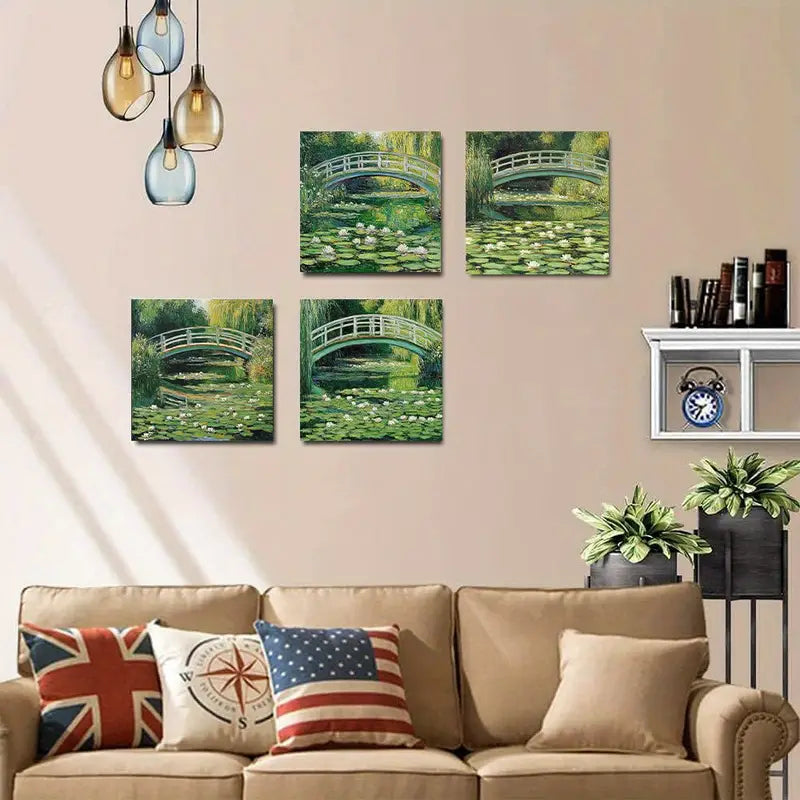 4pcs The Water Lily Pond Elegant Modern   WL   Wall Art Canvas Framed