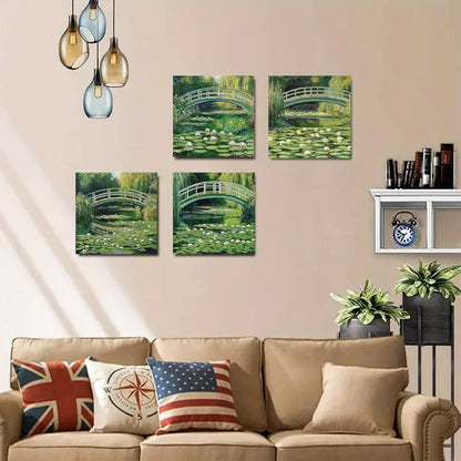4pcs The Water Lily Pond Elegant Modern   WL   Wall Art Canvas Framed