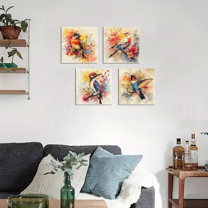 4pcs Vibrant Hummingbird   Wall Art Canvas Framed - Bella Home Decor