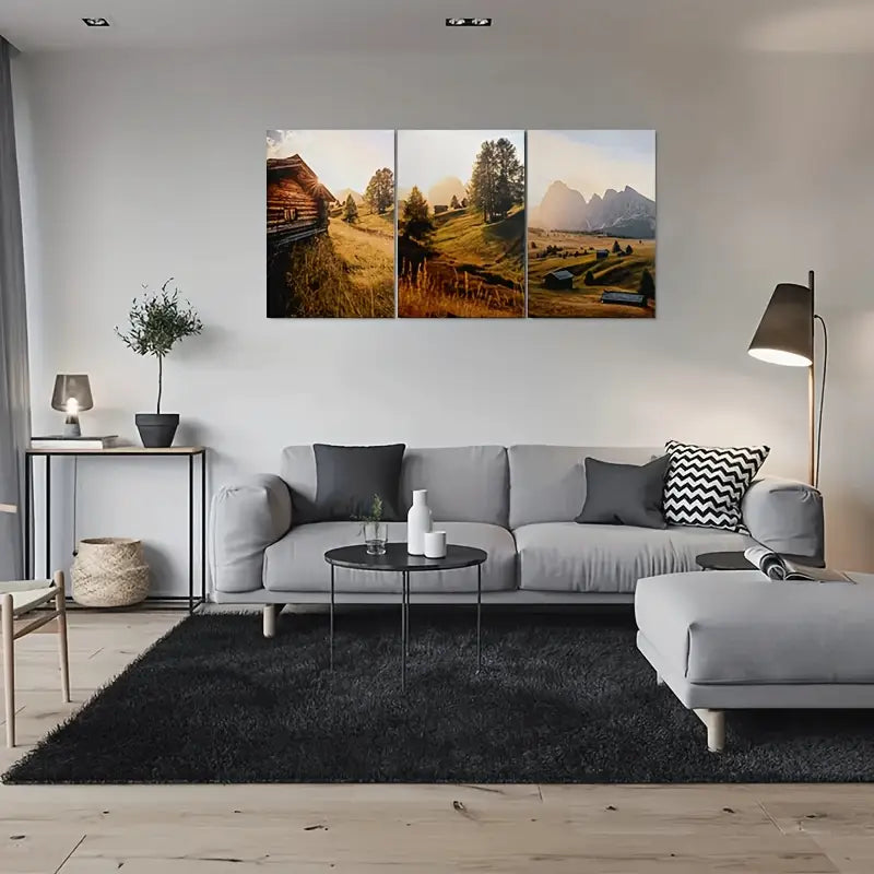 3pcs Rustic Mountain Cabin Metal Print Ready to Hang Art