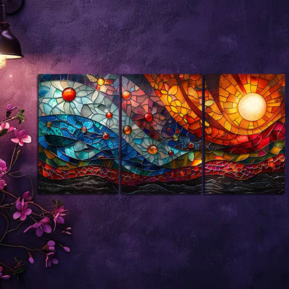 3pcs Designs with Sun, Moon, and Floral Motifs Wall Art Set Canvas Framed 50x70cm - High Quality Print 100% Australian Made Wall Canvas Ready to Hang - Bella Home Decor