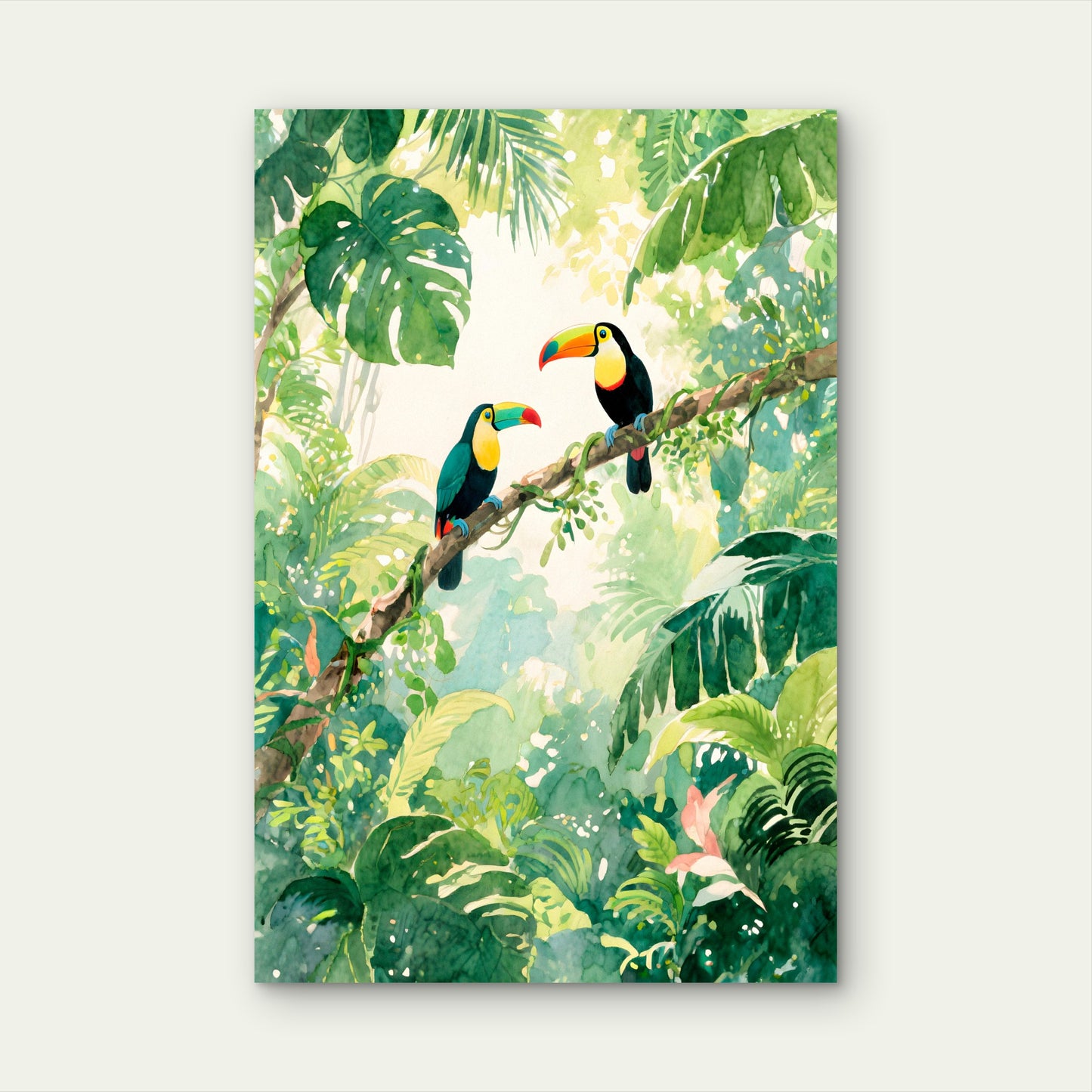 Toucans in a Lush Tropical Jungle 40x60cm Metal Print Ready to Hang