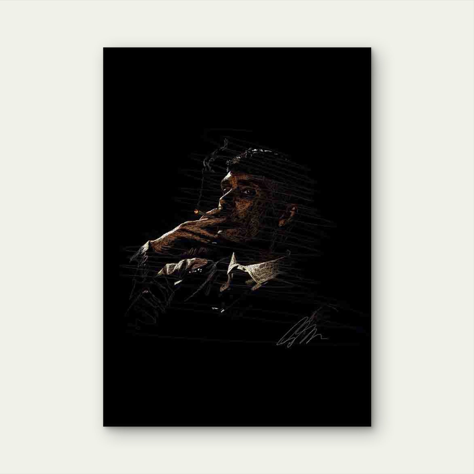 Suited Man Smoking Glowing Cigarette 40x60cm Metal Print Ready to Hang - Bella Home Decor