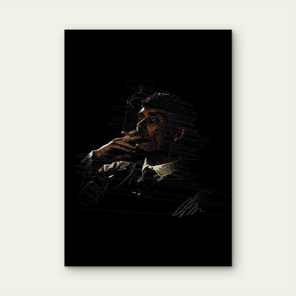 Suited Man Smoking Glowing Cigarette 40x60cm Metal Print Ready to Hang - Bella Home Decor