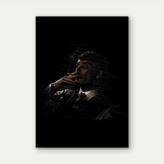 Suited Man Smoking Glowing Cigarette 40x60cm Metal Print Ready to Hang - Bella Home Decor