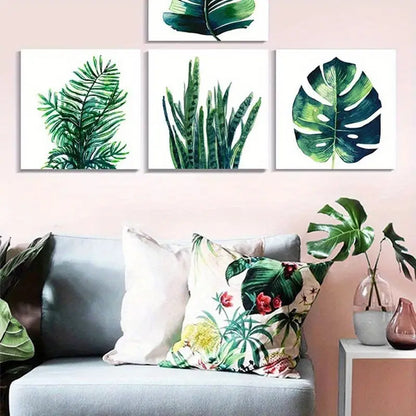 4pcs Tropical Plant Wall Art - Green Monstera Wall Art Canvas Framed
