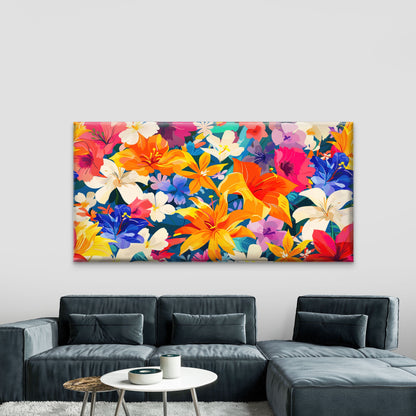 Vibrant Tropical Floral Display Wall Art Canvas Office Home Room Framed 120x60cm