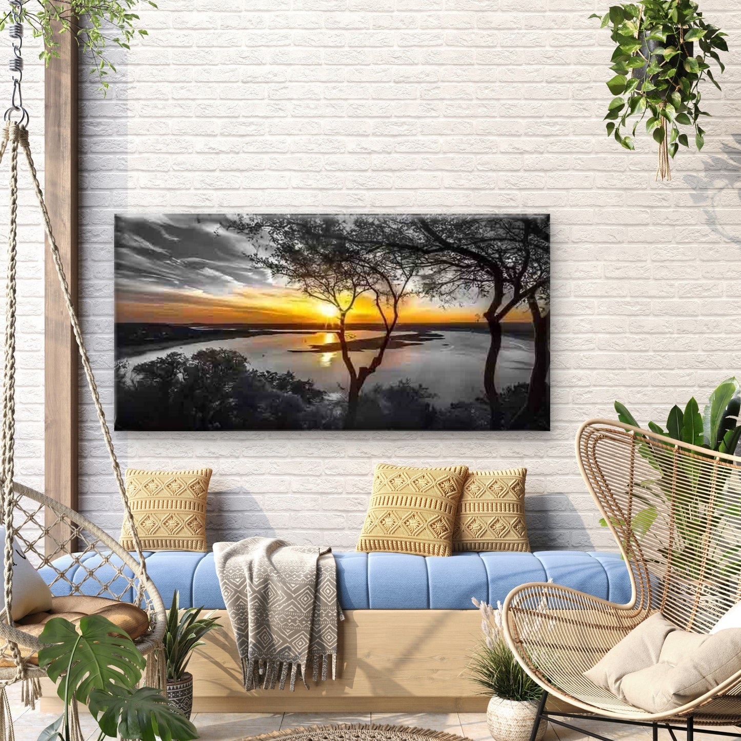 Sunset Lake View Wall Art Canvas Office Home Room Framed 120x60cm - Bella Home Decor