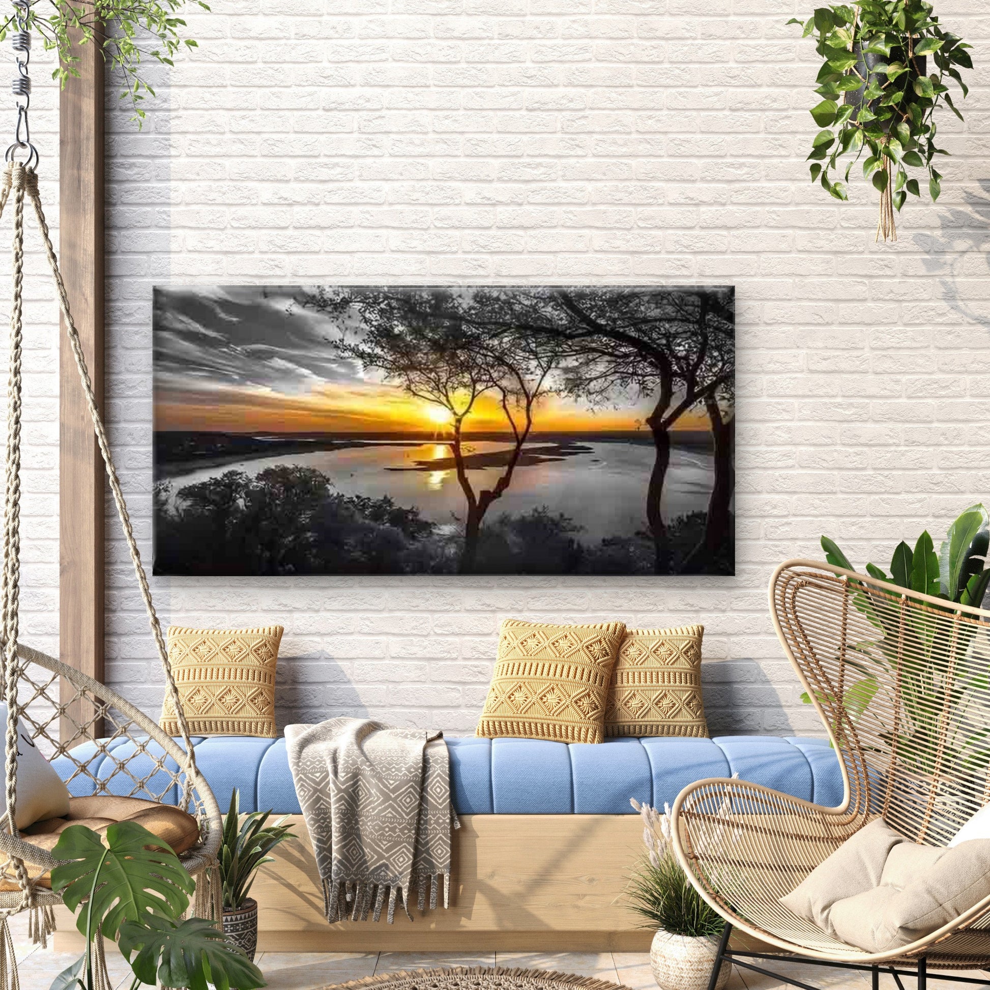 Sunset Lake View Wall Art Canvas Office Home Room Framed 120x60cm - Bella Home Decor