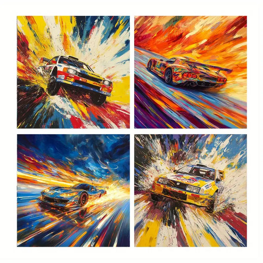 4pcs Racing Car Decorative Artwork Wall Art Canvas Framed