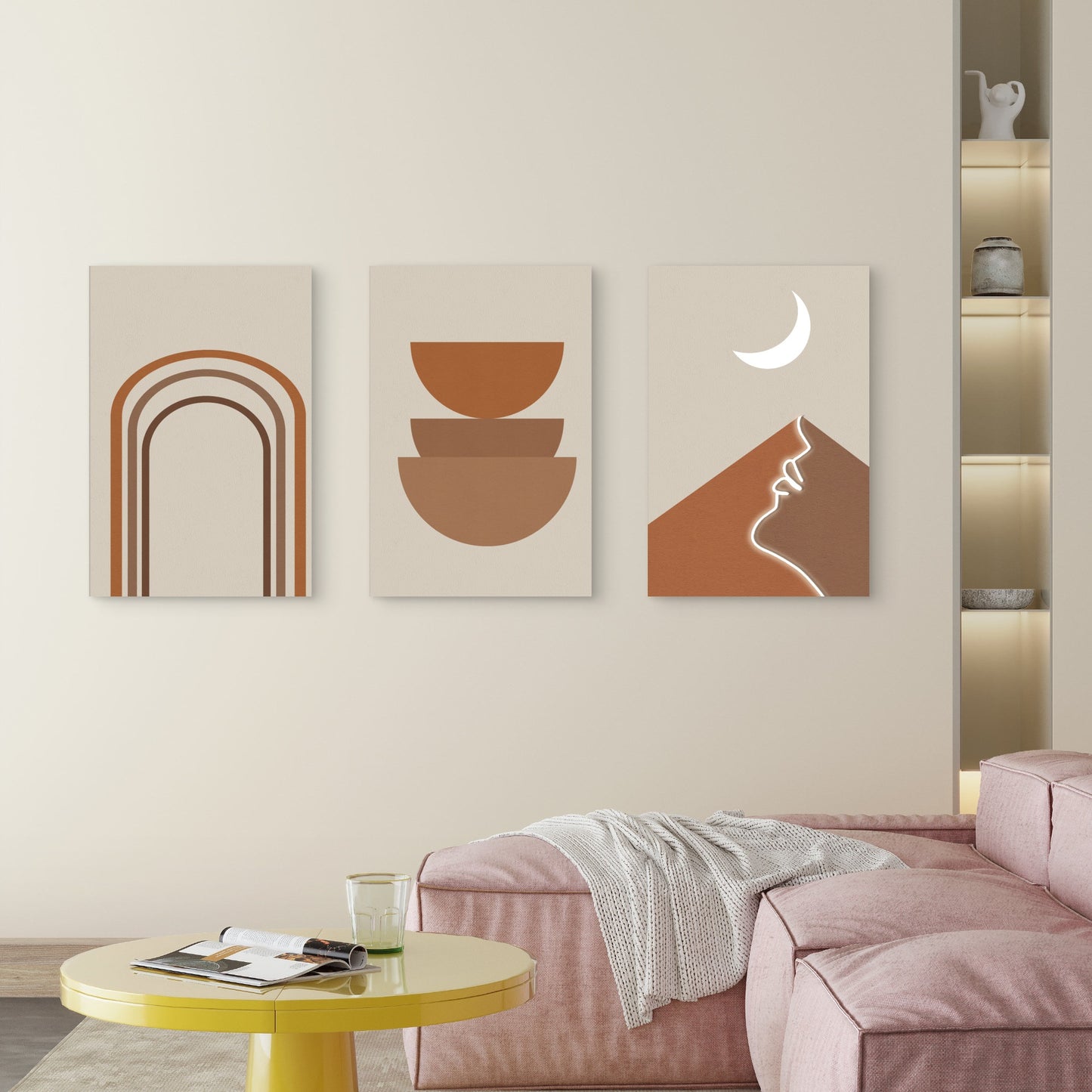 3pcs Terracotta Boho Rainbow Mountain  Wall Art Set Canvas Framed 60x90cm - High Quality Print 100% Australian Made Wall Canvas Ready to Hang