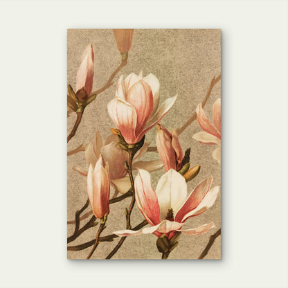 Vintage-Style Pink and White Magnolia Design 60x90cm Metal Print Ready to Hang