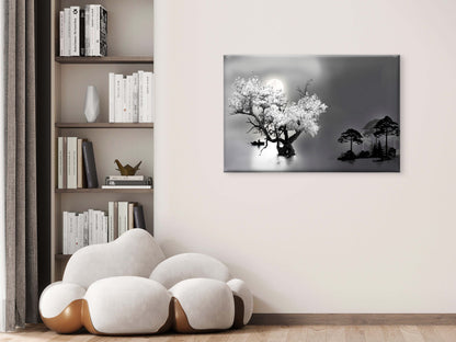 Black And White Lake Night Moon Sky Wall Art Decor 100% Australian Made