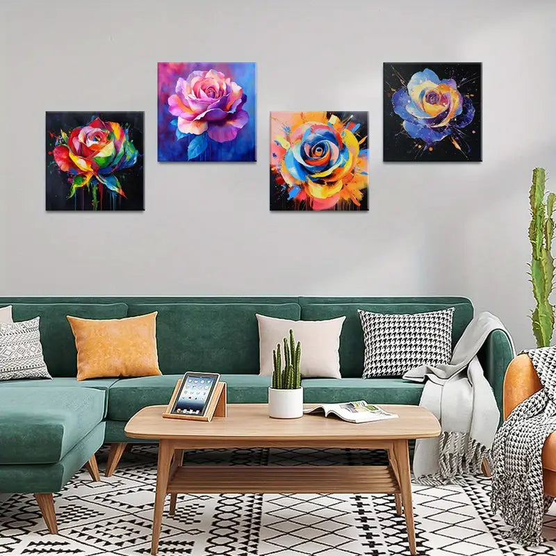 4pcs  Rose Splashes Decorative Artwork Wall Art Canvas Framed