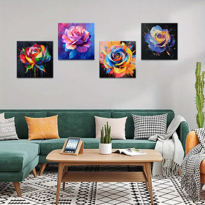 4pcs  Rose Splashes Decorative Artwork Wall Art Canvas Framed