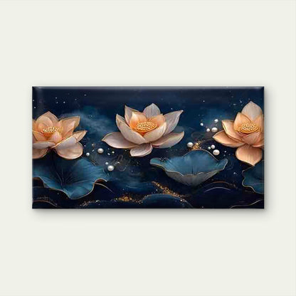 Golden Lotus with Blue Leaves Wall Art Canvas Office Home Room Framed 120x60cm