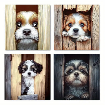 4pcs Adorable Puppy Canvas Wall Art Prints Wall Art Canvas Framed
