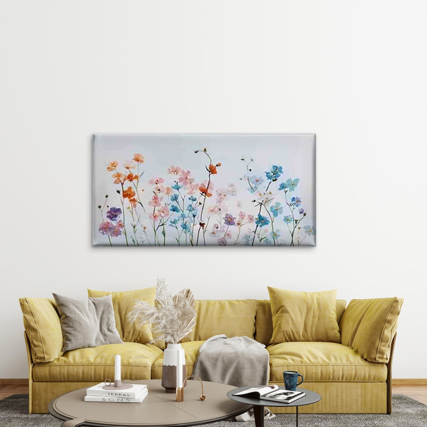 Featuring Delicate Wildflowers Wall Art Canvas Office Home Room Framed 120x60cm - Bella Home Decor