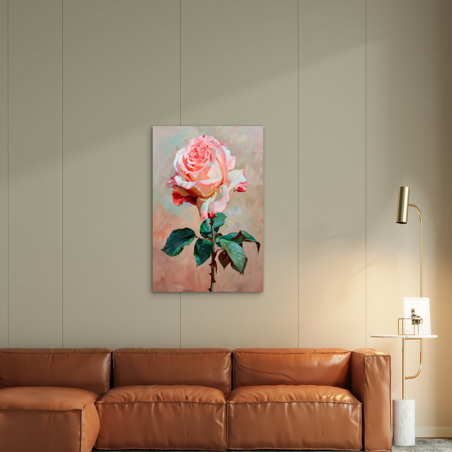 Vintage Pink Rose Botanical Stem 40x60cm Metal Print Ready to Hang
