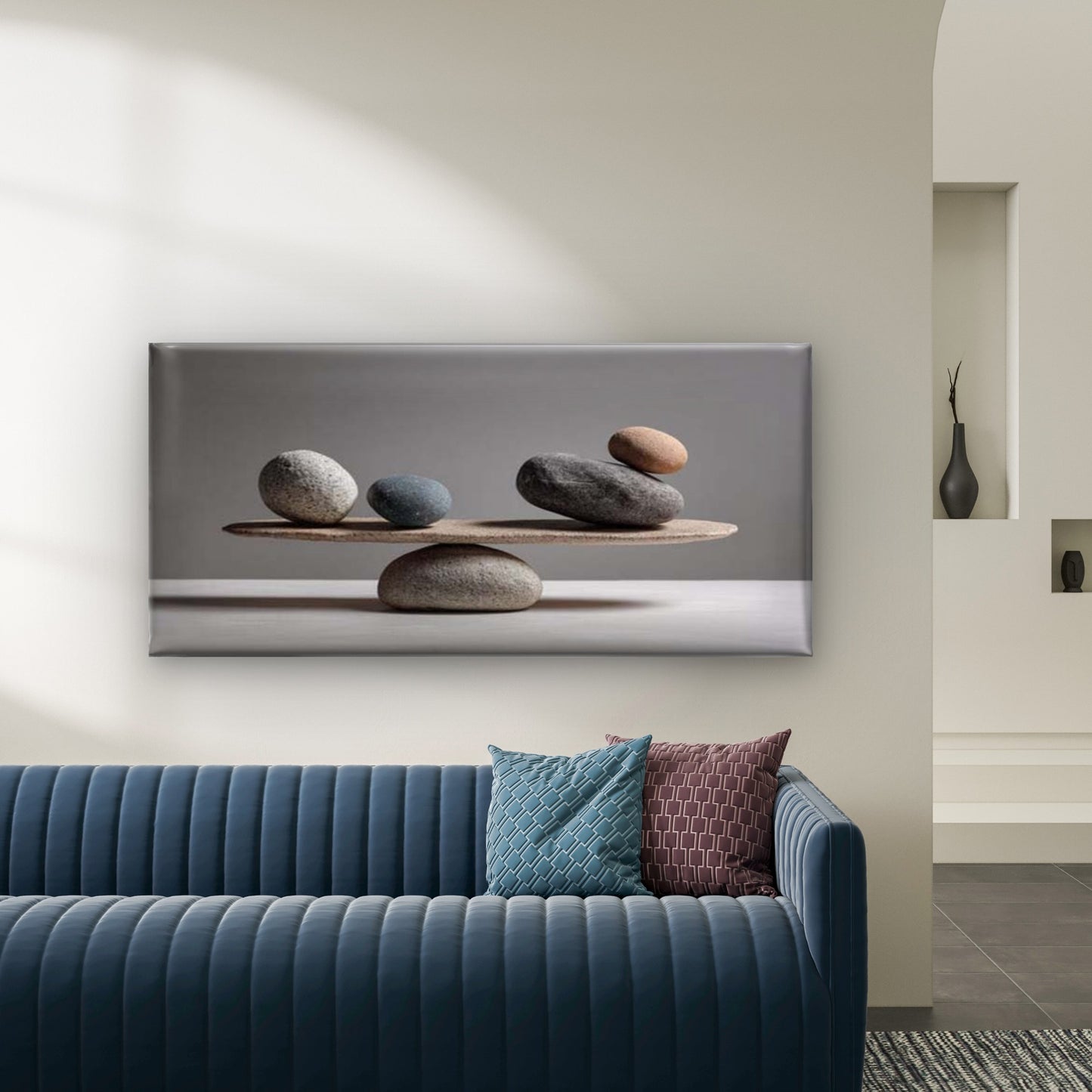 Balanced Zen Stones Wall Art Canvas Office Home Room Framed 120x60cm - Bella Home Decor