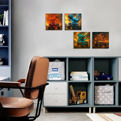 4pcs Truck, Tractor, Digger & Excavator Designs Wall Art Canvas Framed - Bella Home Decor