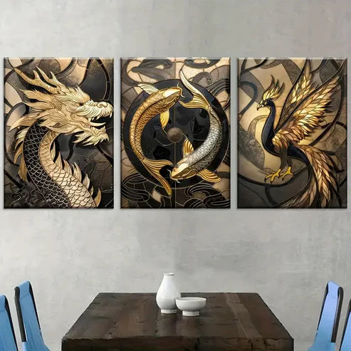 3pcs Light Luxury Style Golden Fashion Abstract Animal Art Wall Art Canvas Unframed - High Quality Print 100% Australian Made Wall Canvas