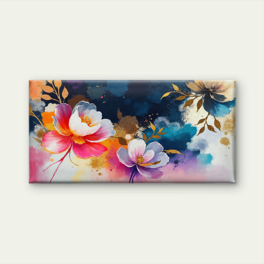 Vibrant Watercolor Gold Floral Wall Art Canvas Office Home Room Framed 120x60cm