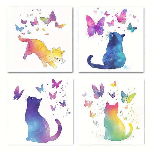 4pcs Cat wall colored Butterfly  CB Wall Art Canvas Framed