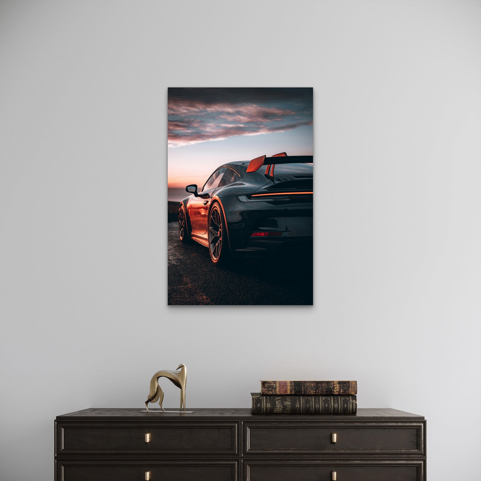 Porsche GT3 RS Racing Wing Sunset Supercar 40x60cm Metal Print Ready to Hang