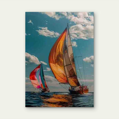 Sailboats with Colorful Sails on Blue Sea 60x90cm Metal Print Ready to Hang - Bella Home Decor