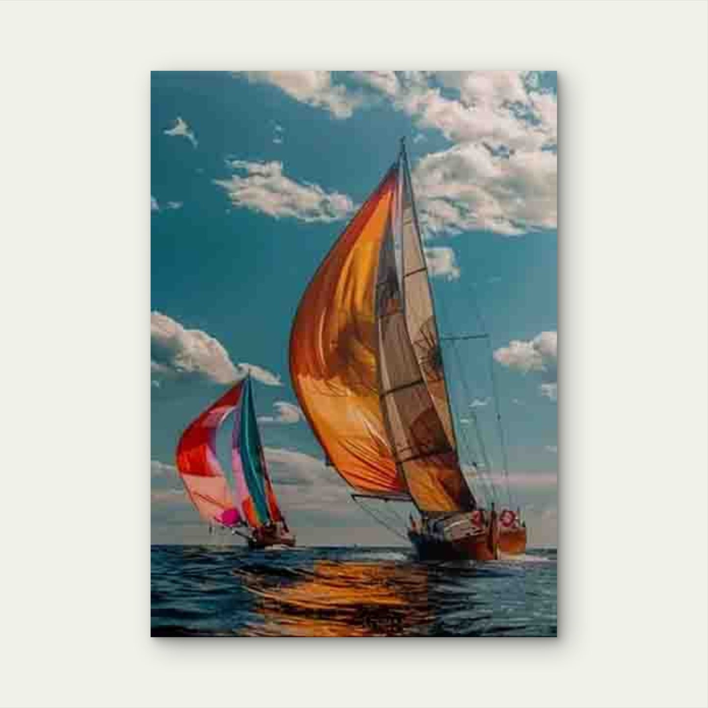 Sailboats with Colorful Sails on Blue Sea Metal Print Ready to Hang - Bella Home Decor