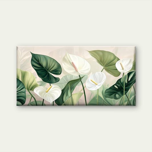 White Flowers And Green Leaves Wall Art Canvas Office Home Room Framed 120x60cm
