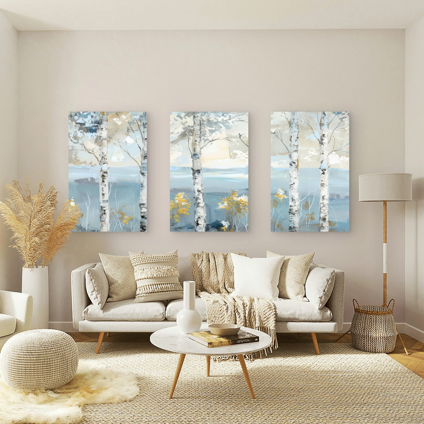 3pcs Aspen Forest Yellow Wildflower  Wall Art Set Canvas Framed 60x90cm - High Quality Print 100% Australian Made Wall Canvas Ready to Hang