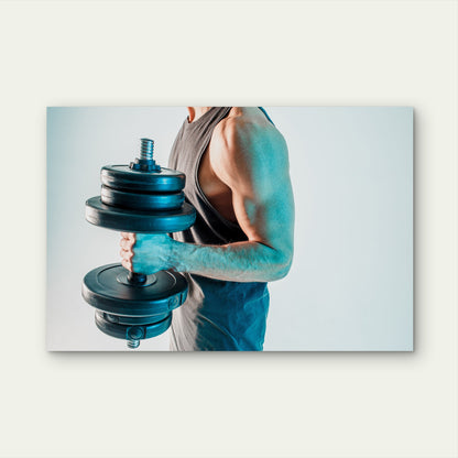 Muscular Man Lifting Heavy Dumbbell Arm Workout Gym Fitness 5mm thick Plastic Poster Ready to Hang 90x60cm