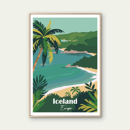 Tropical Jungle Bay Palm Tree Beach Retro Travel Poster Print Wall Art