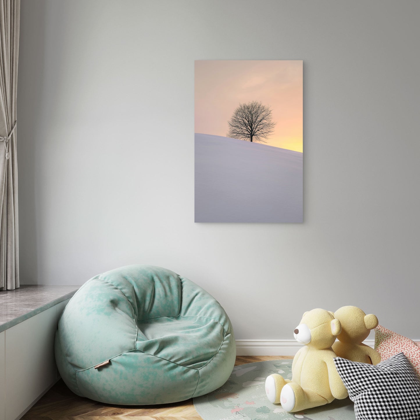Leafless Tree On A Snow Covered Hill 60x90cm Metal Print Ready to Hang