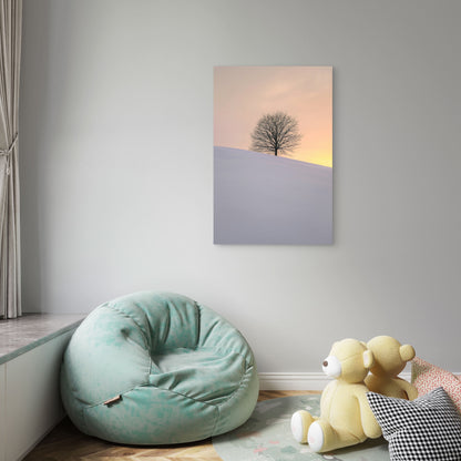 Leafless Tree On A Snow Covered Hill 60x90cm Metal Print Ready to Hang