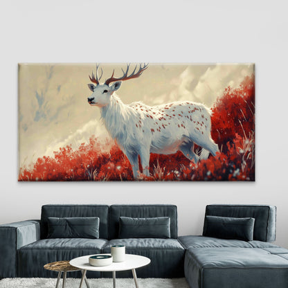 A White Fallow Deer Wall Art Canvas Office Home Room Framed 120x60cm