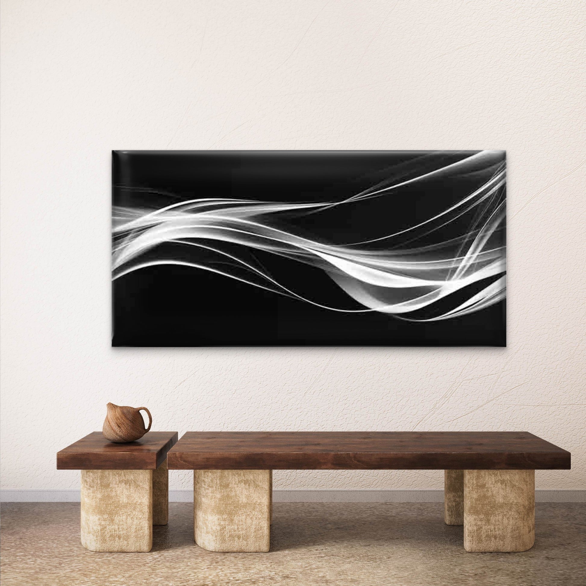 Abstract White Waves Wall Art Canvas Office Home Room Framed 120x60cm - Bella Home Decor