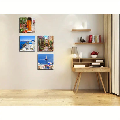 4pcs Country Style Paint Decor Wall Art Canvas Framed