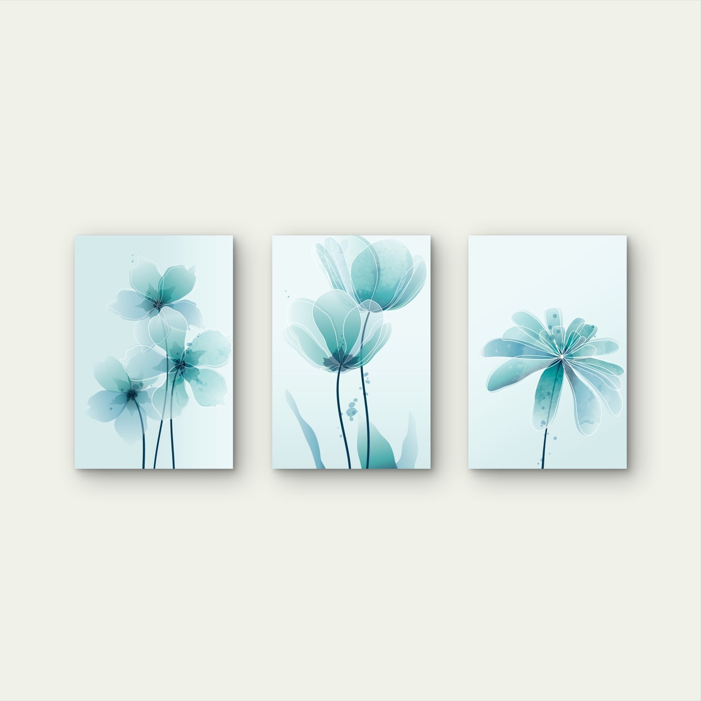 3pcs Teal Watercolor Floral Flower Art   Wall Art Set Canvas Framed 40x60cm - High Quality Print 100% Australian Made Wall Canvas Ready to Hang