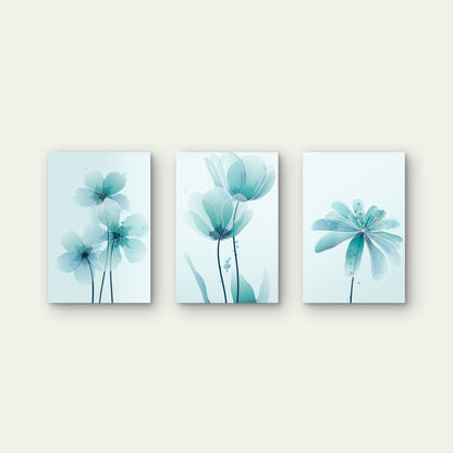 3pcs Teal Watercolor Floral Flower Art Wall Art Set Canvas Framed 60x90cm - High Quality Print 100% Australian Made Wall Canvas Ready to Hang