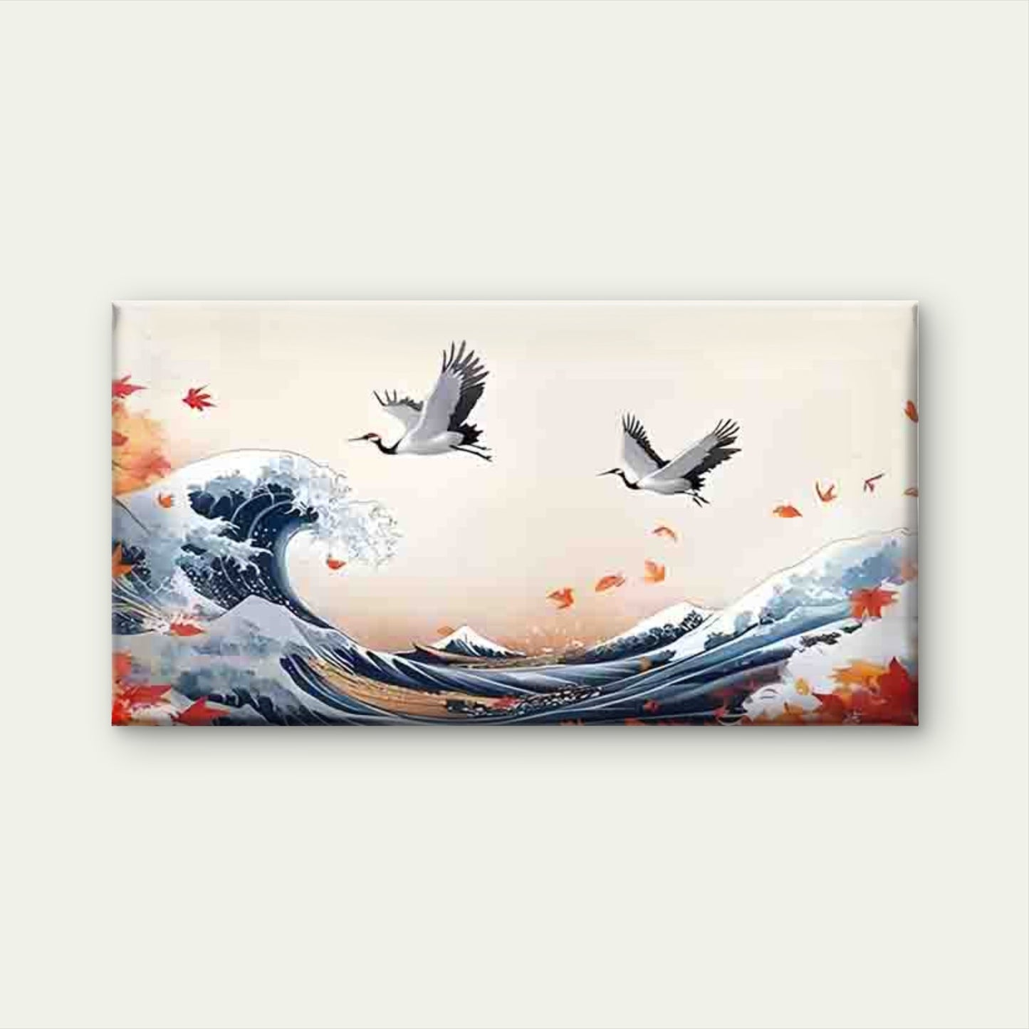 Ocean Waves, Twin Cranes Wall Art Canvas Office Home Room Framed 120x60cm - Bella Home Decor