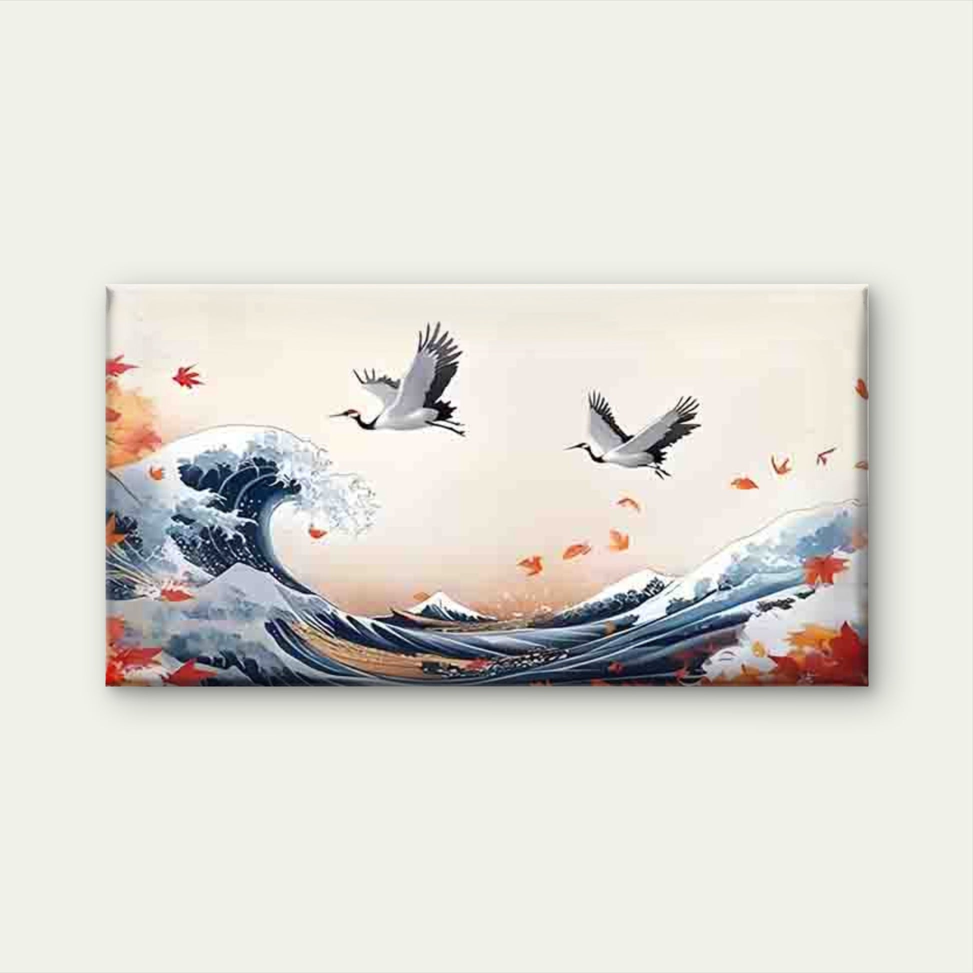Ocean Waves, Twin Cranes Wall Art Canvas Office Home Room Framed 120x60cm - Bella Home Decor