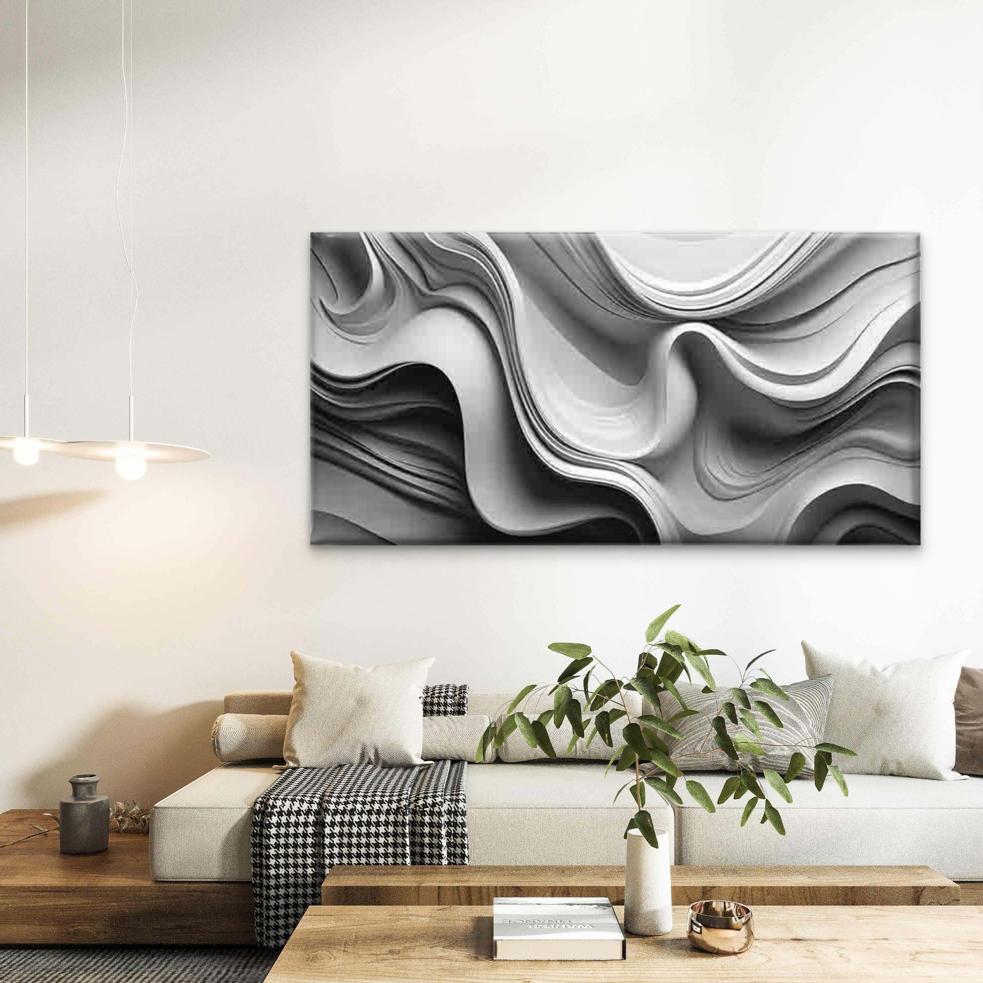 Abstract Black White Gray Beige Wall Art Canvas Office Home Room Framed 120x60cm - Bella Home Decor