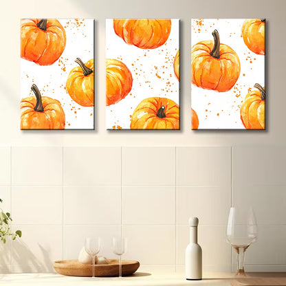 3pcs Pumpkin Autumn Harvest Theme Wall Art Set Canvas Framed 40x60cm - High Quality Print 100% Australian Made Wall Canvas Ready to Hang