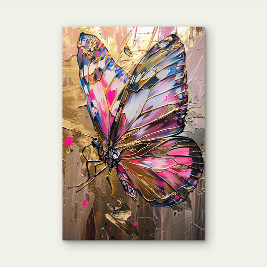 Gold Foil Pink Blue Butterfly Palette 40x60cm Metal Print Ready to Hang