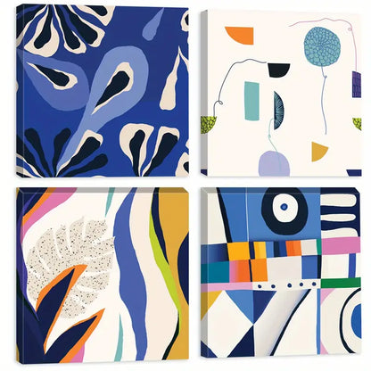 4pcs  Blue Tone Colorful Lines Wall Art Canvas Framed