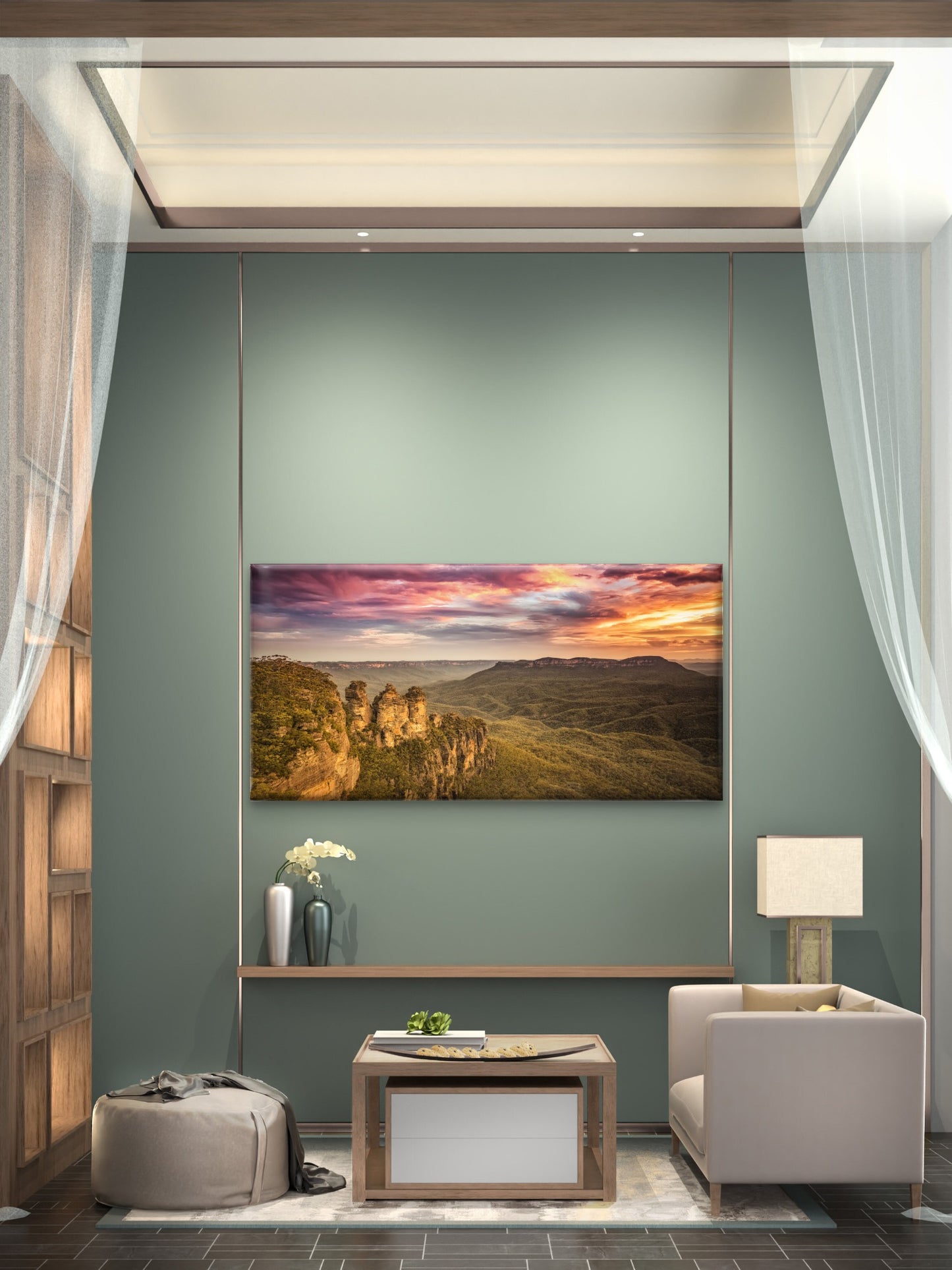 Three Sisters Sunset View Wall Art Canvas Office Home Room Framed 120x60cm