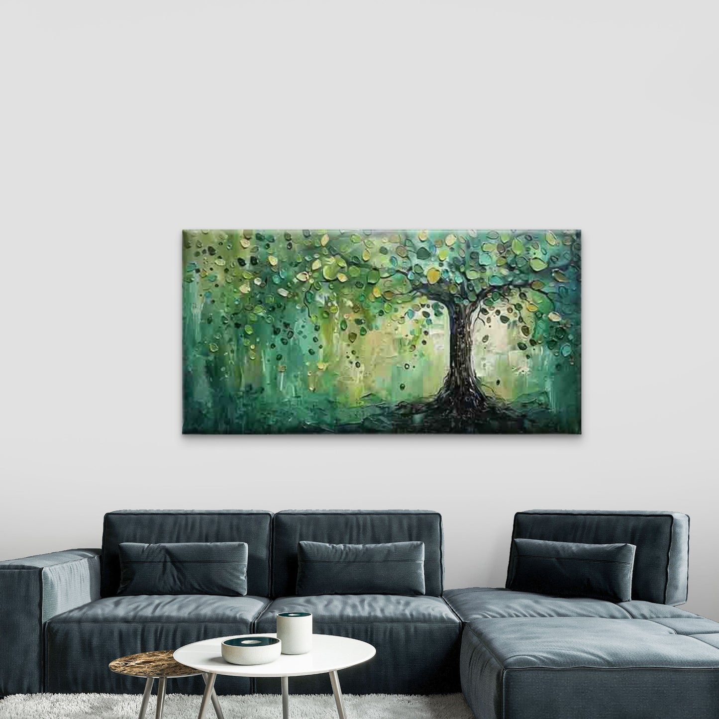 Abstract Tree with Green Leaves Wall Art Canvas Office Home Room Framed 120x60cm - Bella Home Decor